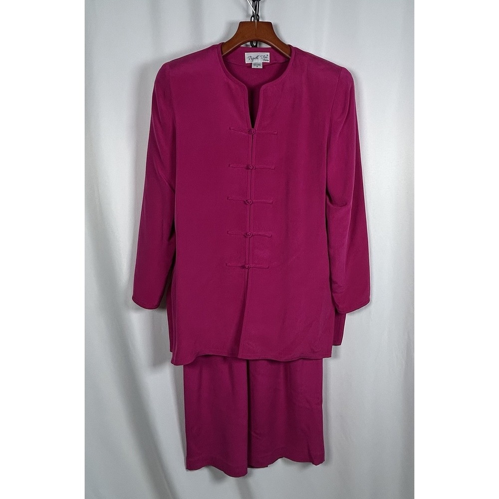 Vintage Adrianna Pappel Too Women's 100% Silk Suite Skirt Pink Fuchsia Size 8
